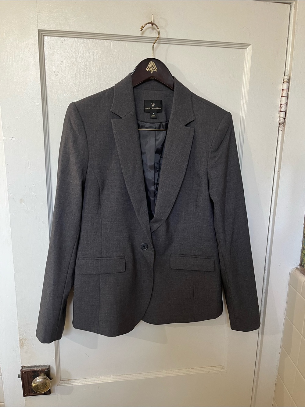 Worthington Gray Single Button Blazer Jacket 8 EUC Career Office Corporate Suit